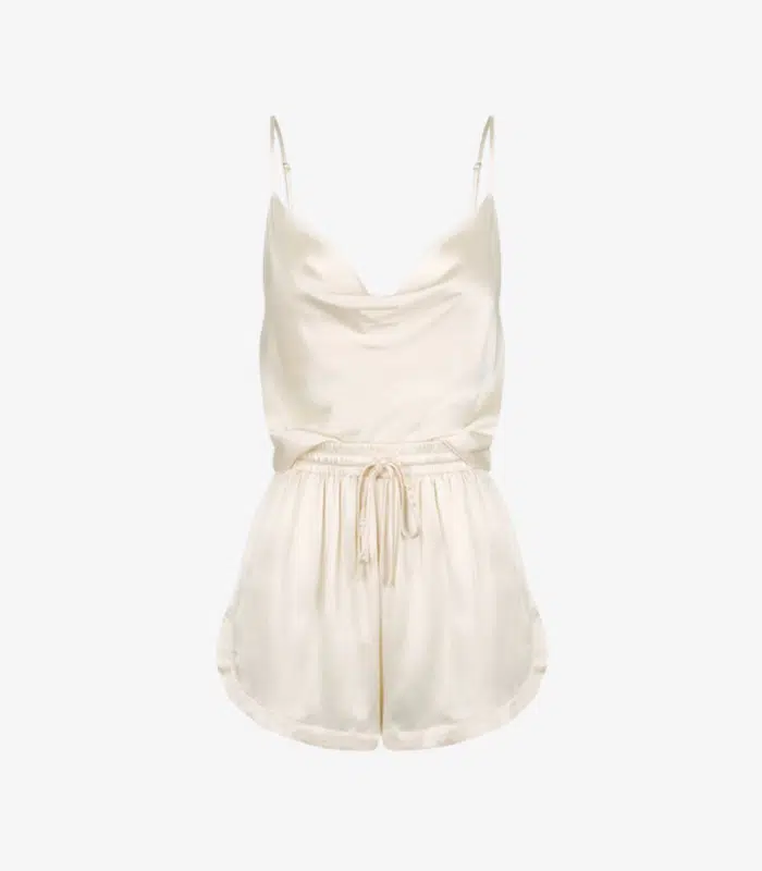 Product shot of the Cami Sleep Set, a cream cami and shorts pairing.